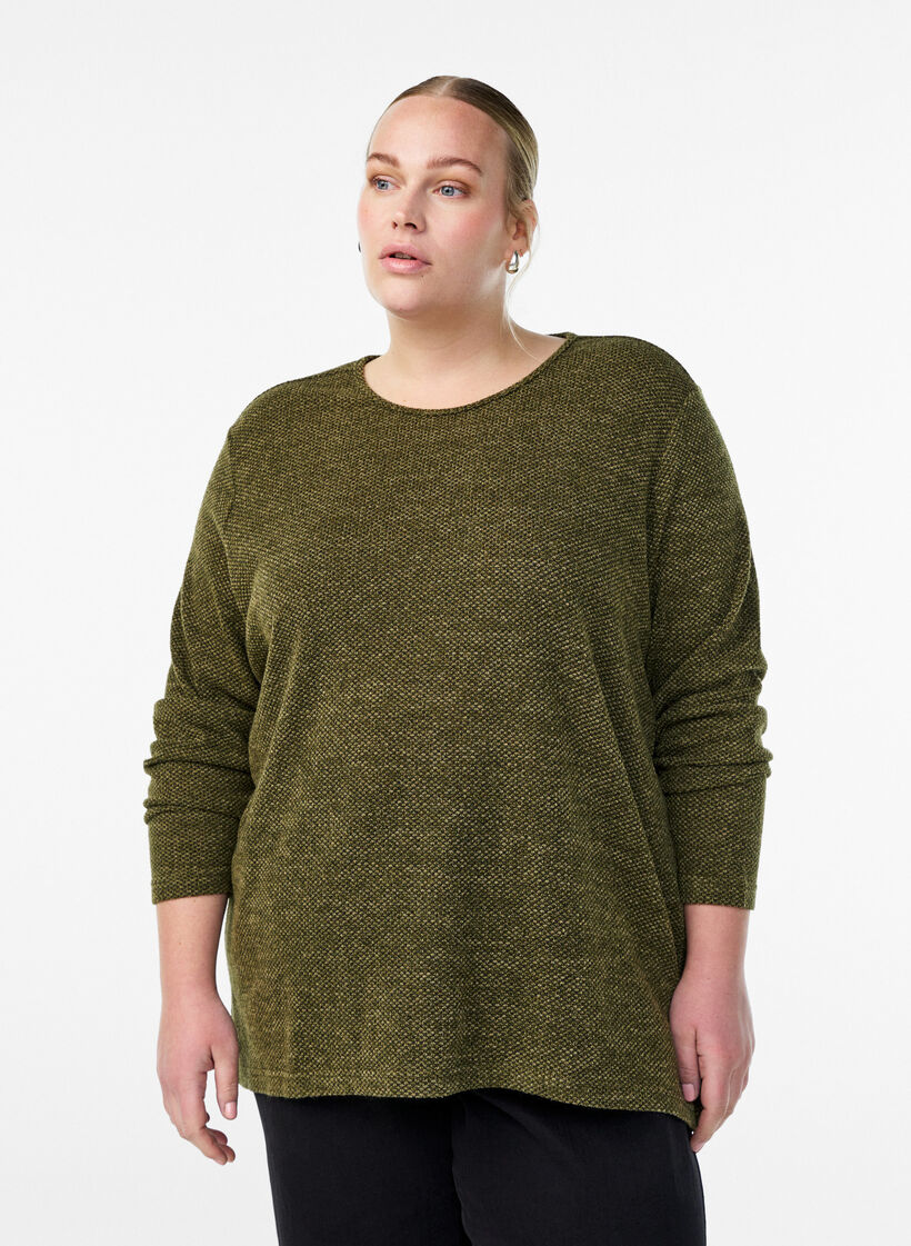 Long-sleeved blouse with texture, Green, Model image number 0