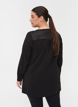 Long, solid-coloured shirt with breast pocket, Black, Model image number 1