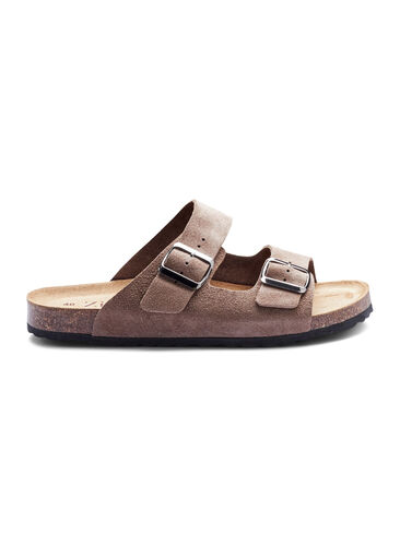 Suede sandals with wide fit, Taupe, Packshot image number 0