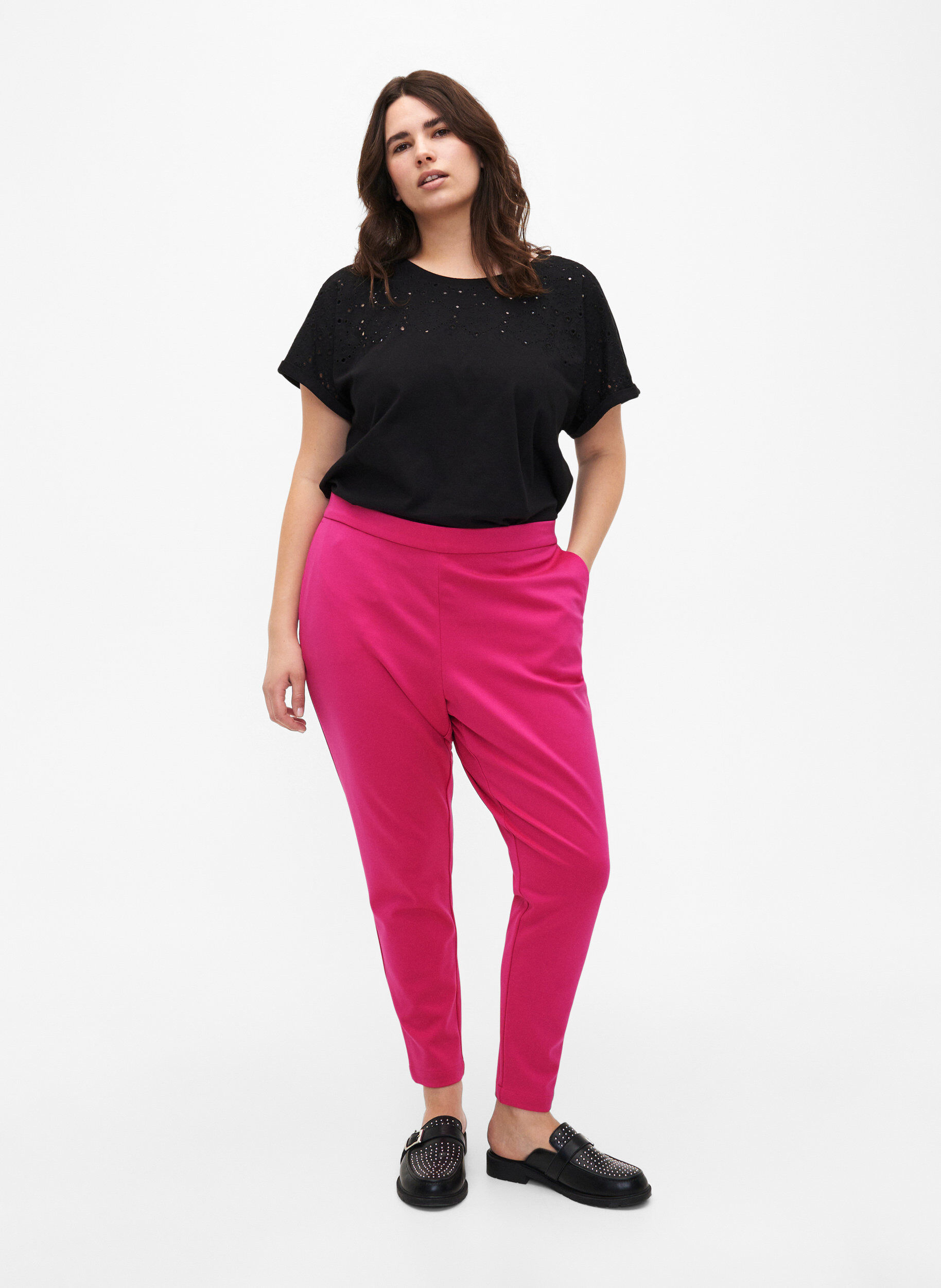 Zizzifashion Cropped trousers with pockets, Pink, Model image number 1