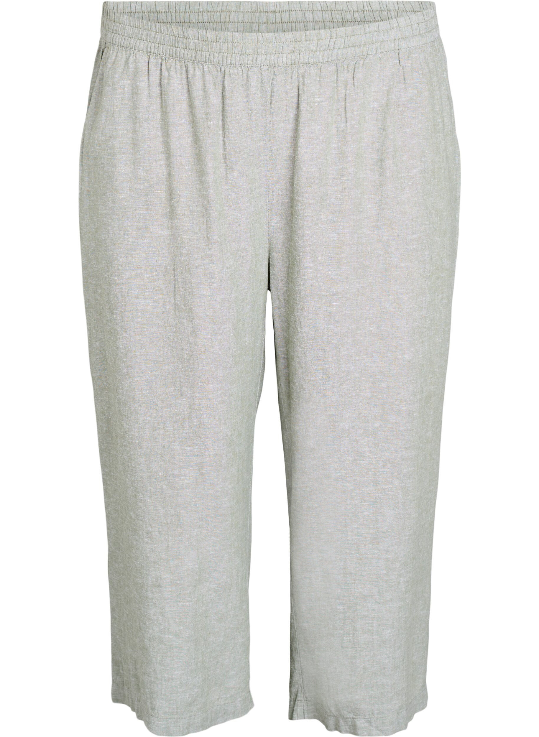 Zizzifashion Cropped trousers in linen and viscose, Green, Packshot image number 0