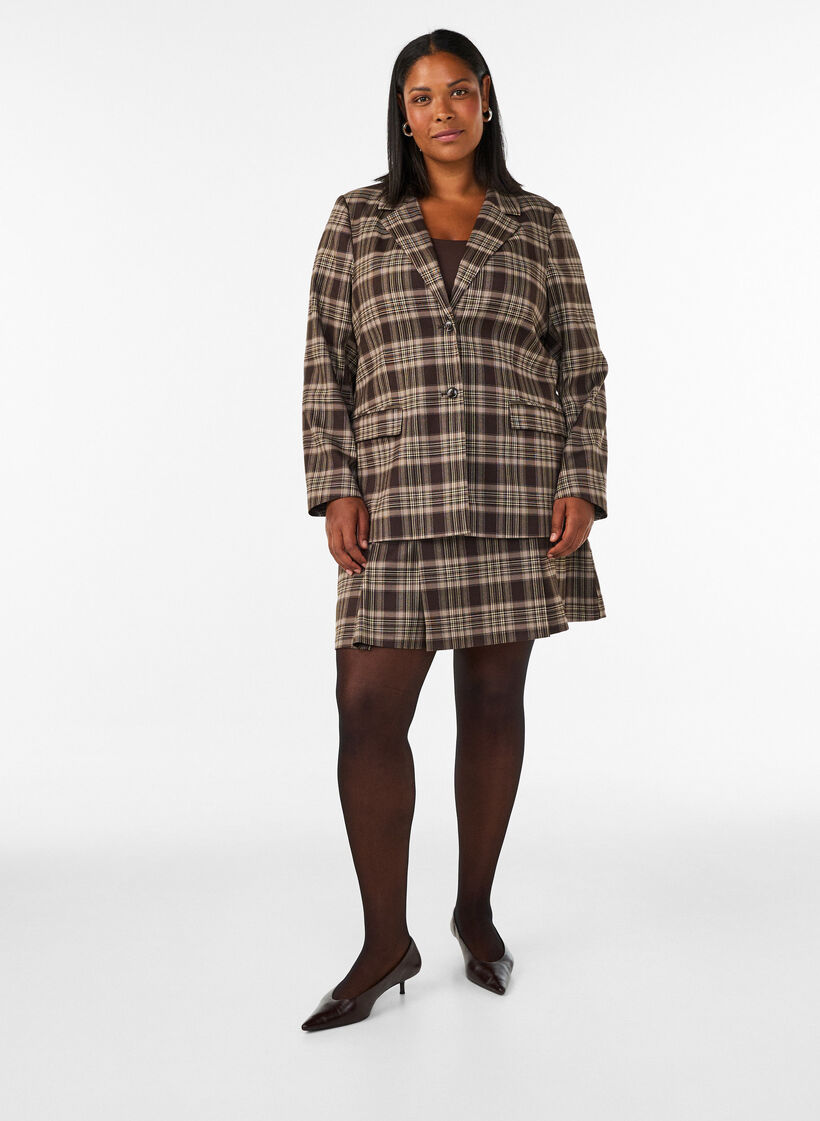 Short checked skirt with A-line fit, Brown, Model