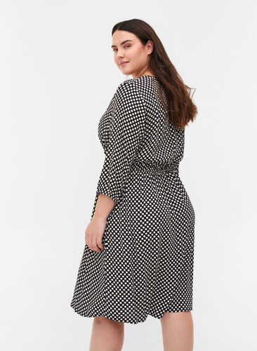Polka dot viscose dress with 3/4 sleeves, Black w. White Dot, Model image number 1