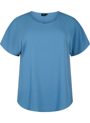 Short sleeved blouse with round neckline, Moonlight Blue, Packshot image number 0