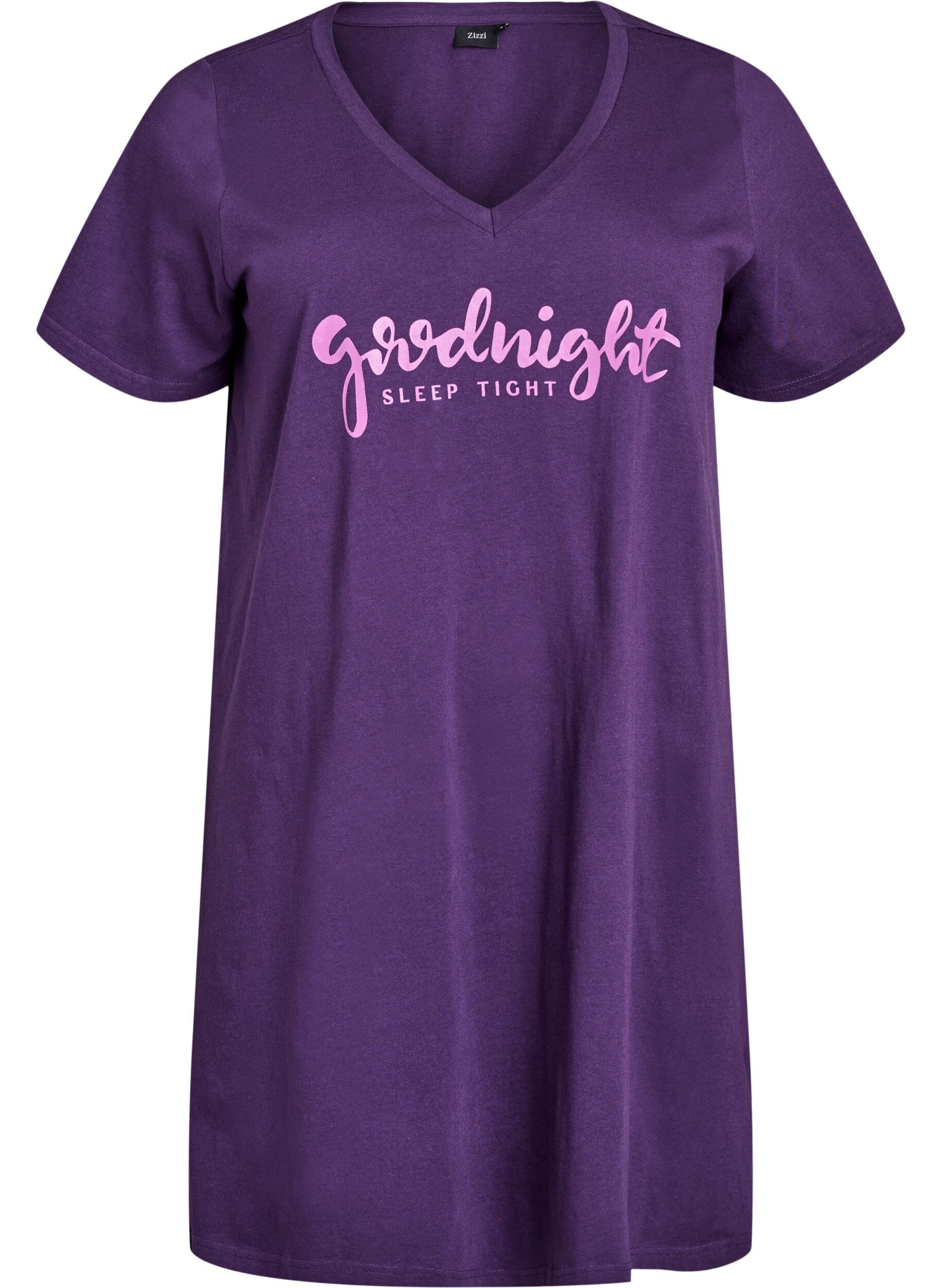 Zizzifashion Organic cotton nightgown with v-neck, Purple, Packshot image number 0