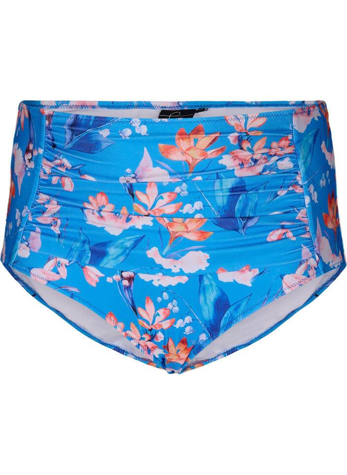 Extra high-waisted bikini bottom with print, Blue, Packshot image number 0