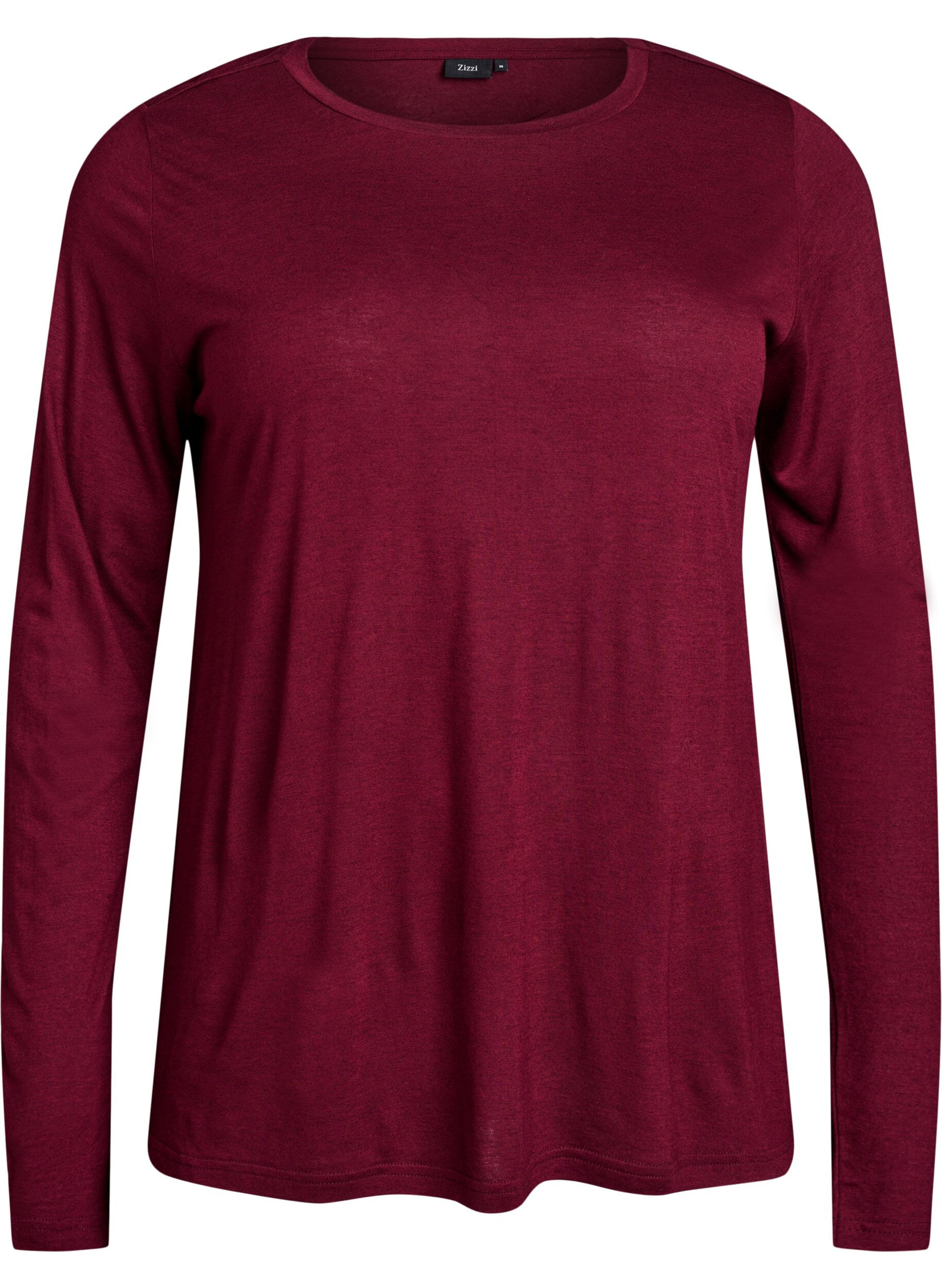 Zizzifashion Long-sleeved blouse in wool and viscose, Dark Bordeaux, Packshot image number 0