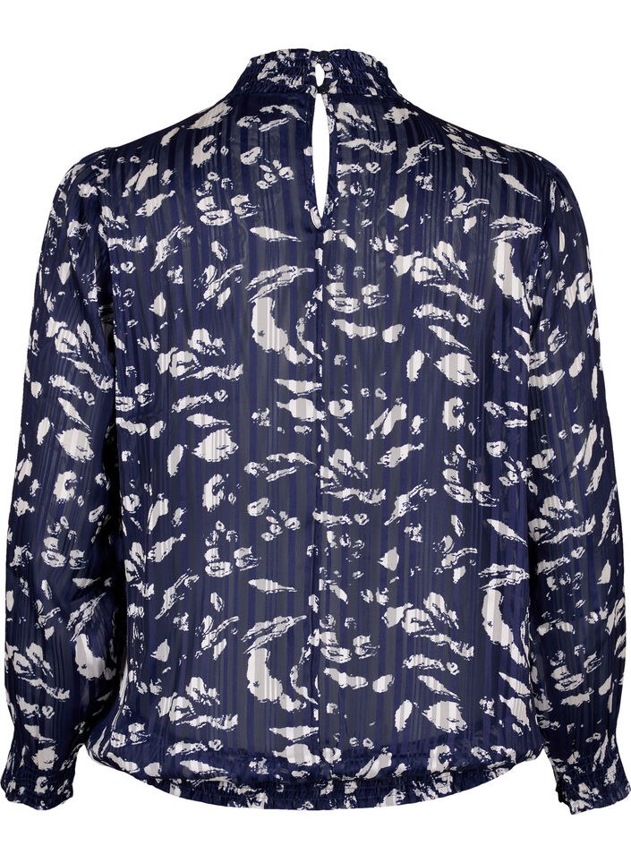 Printed blouse with smock, Blue Leaf AOP, Packshot image number 1