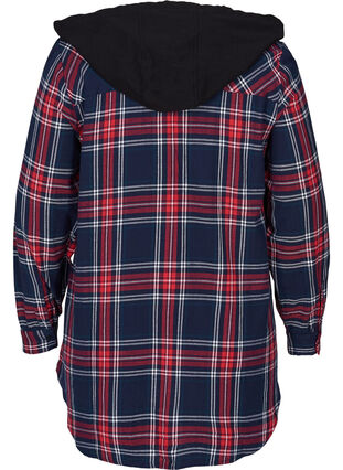 Checked shirt jacket with hood, Night Sky/Red Check, Packshot image number 1