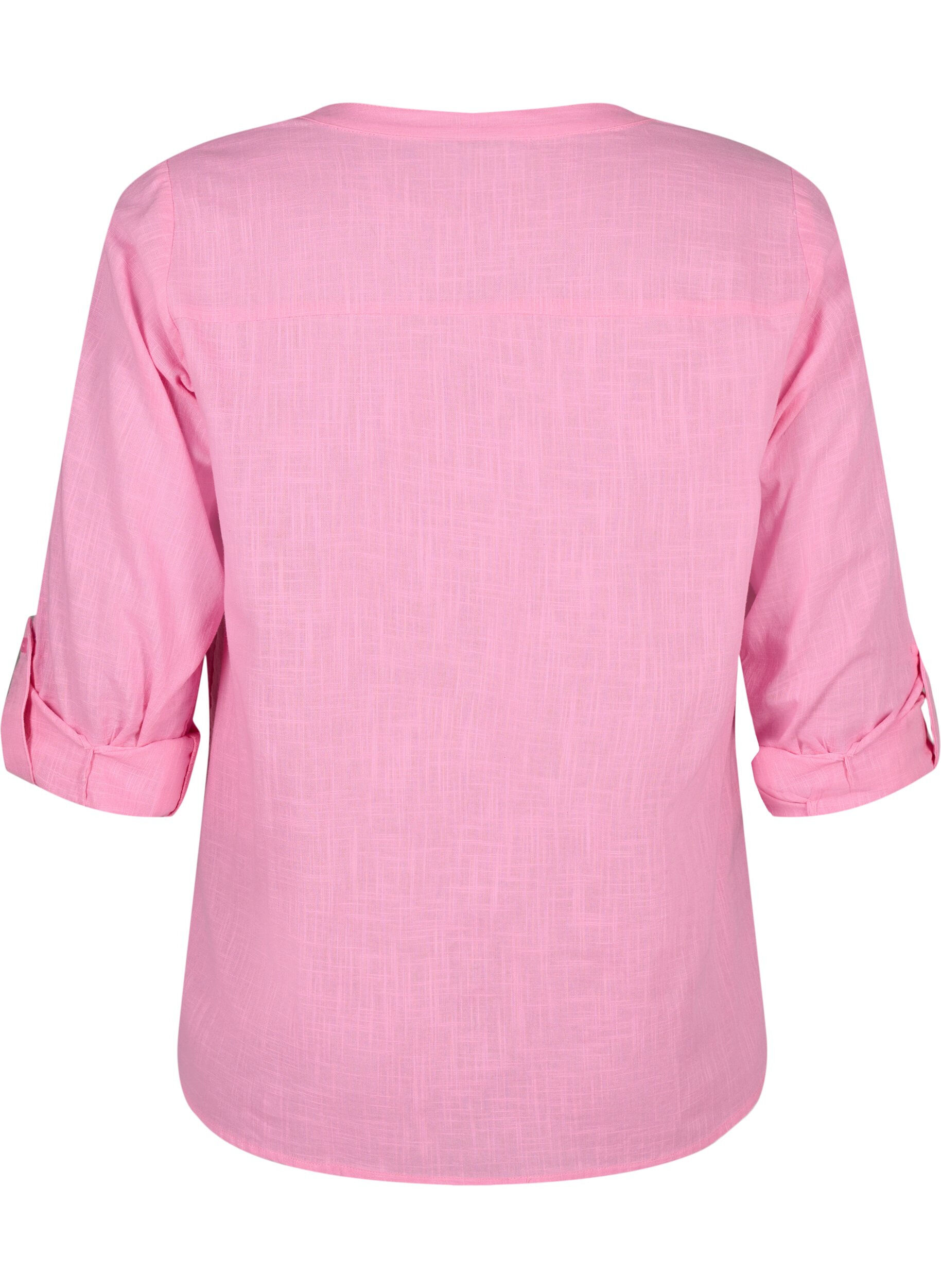 Zizzifashion Shirt blouse in cotton with a v-neck, Rosebloom, Packshot image number 1