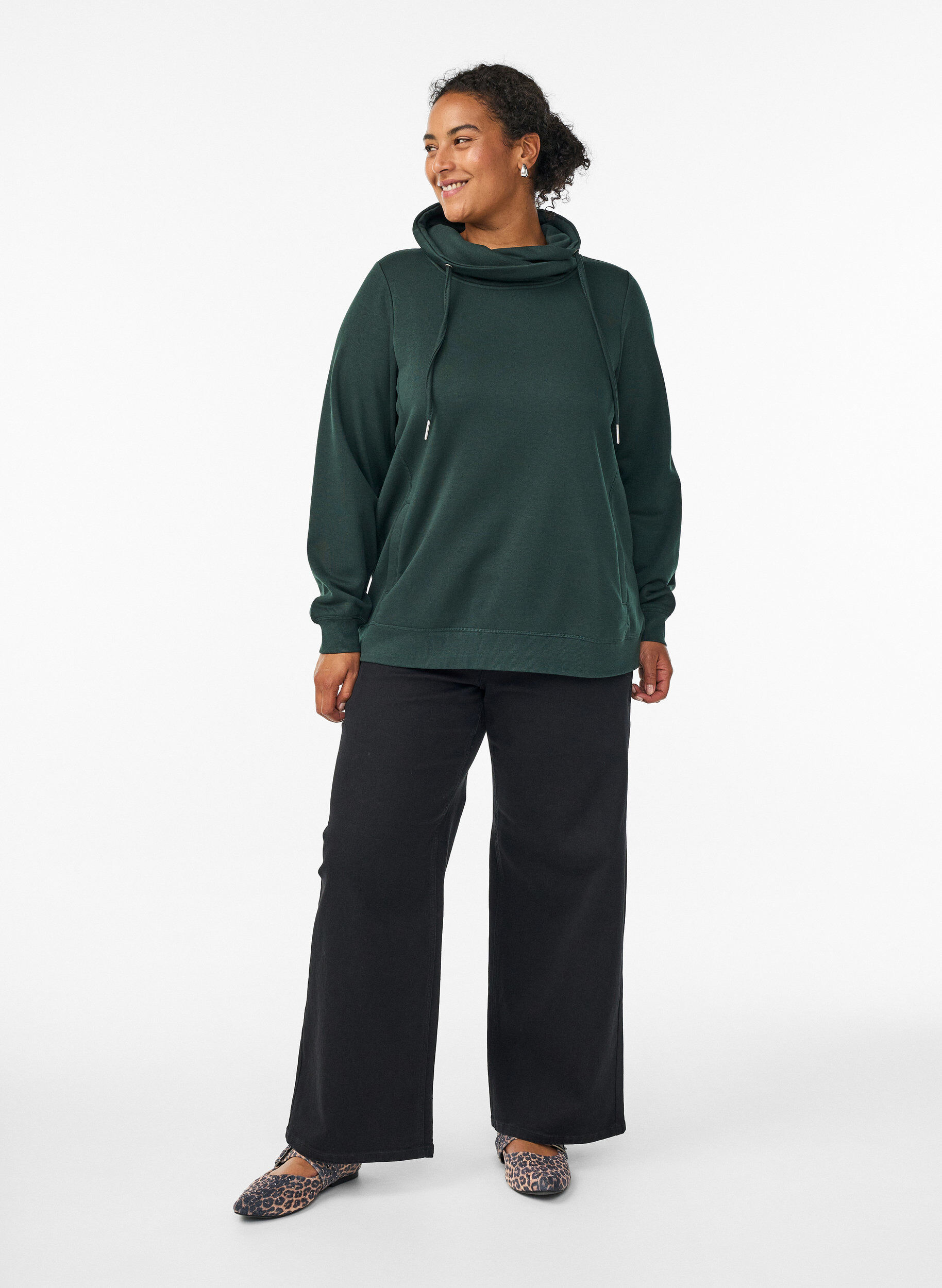 Zizzifashion Sweatshirt with high collar and pockets, Green, Model image number 1