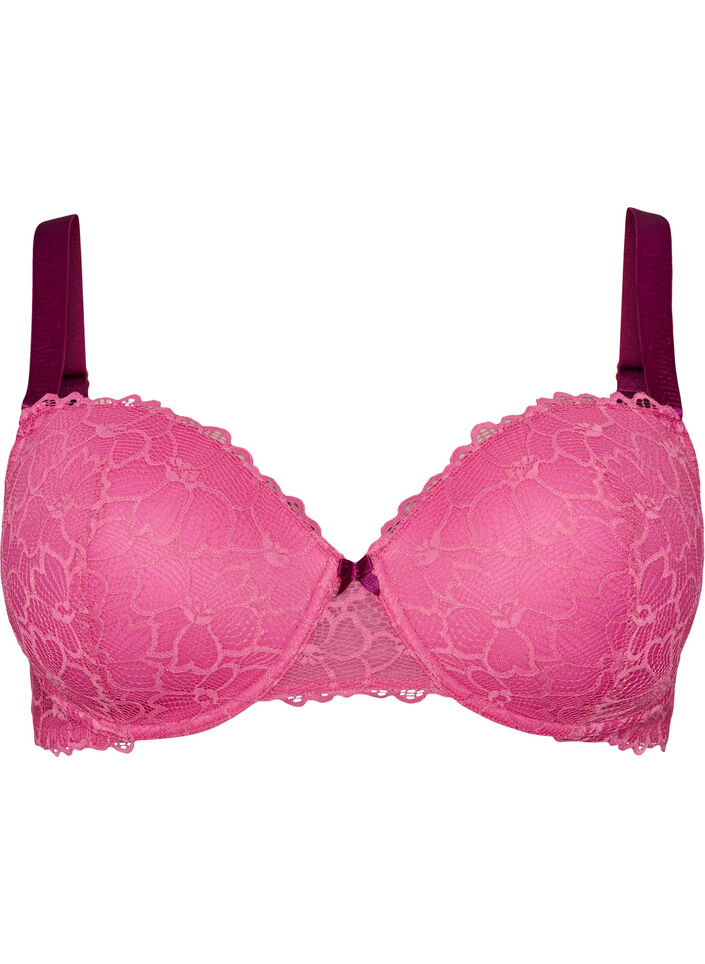 Bra with lace and moulded cups, Pink, Packshot image number 0