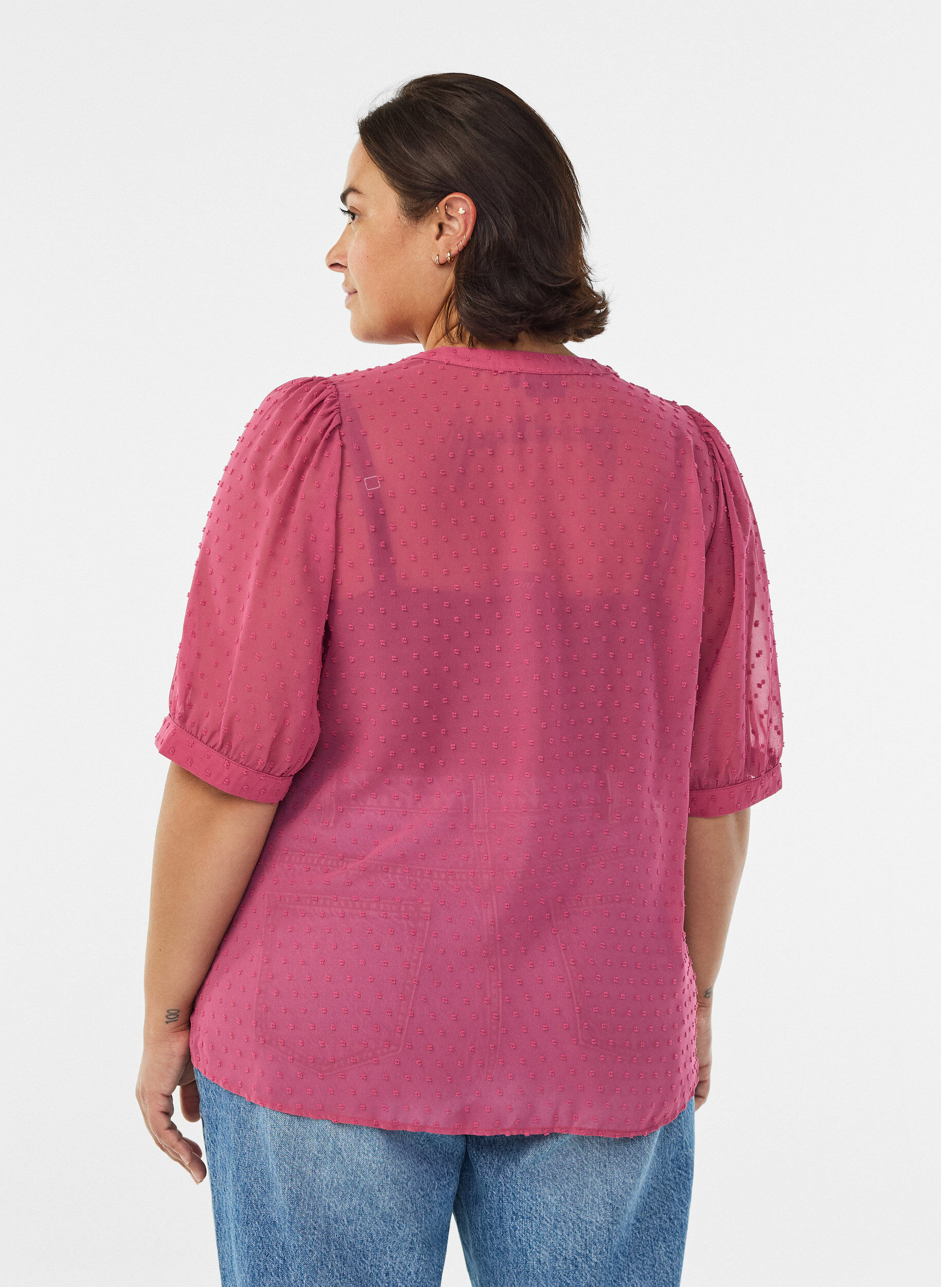 Zizzifashion Short-sleeved shirt blouse with dotted texture, Rose, Model image number 2