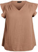 Sleeveless top in cotton muslin with ruffles, Brown, Packshot image number 0