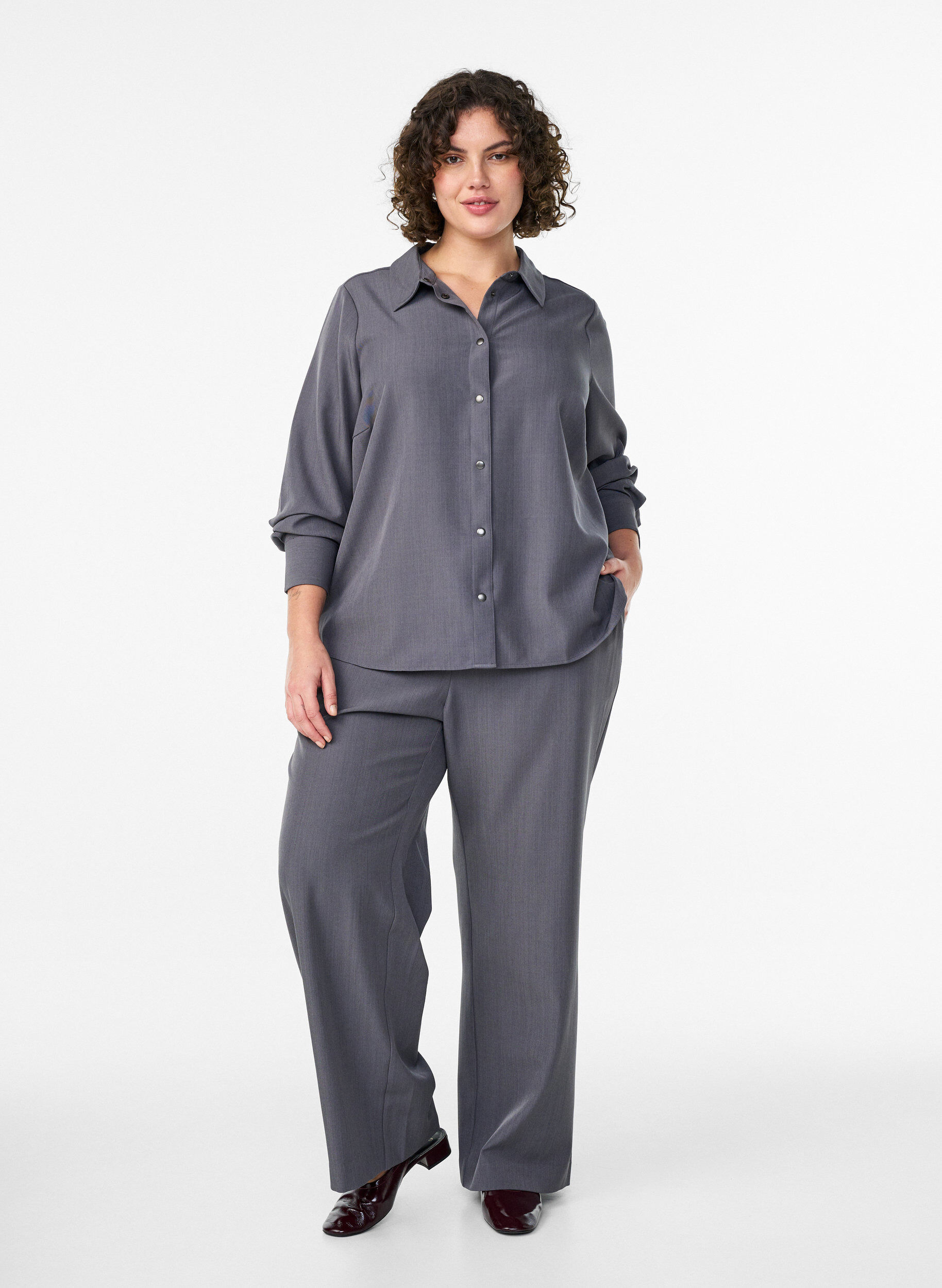 Zizzifashion Shirt with collar and press buttons, Grey, Model image number 1