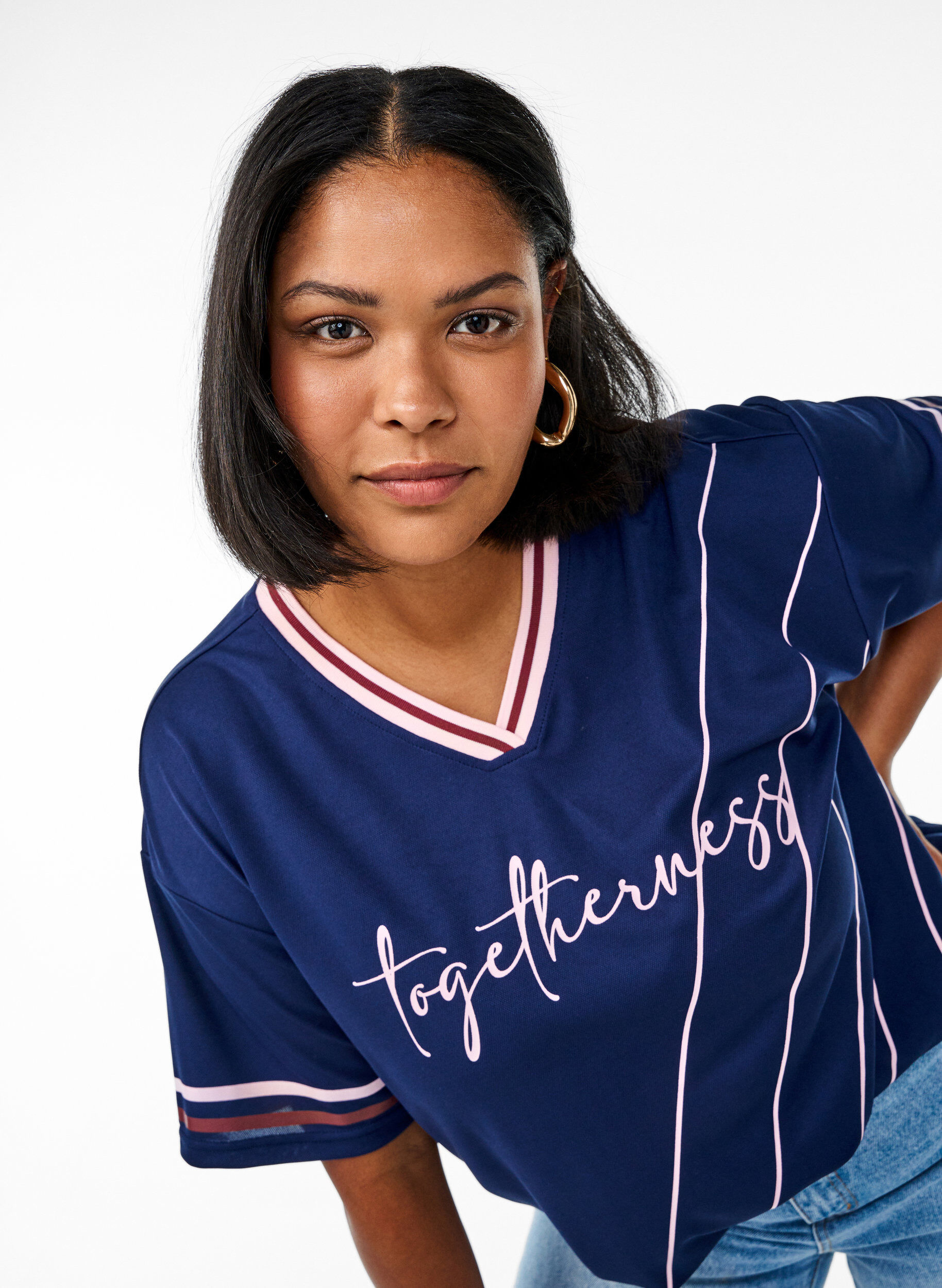 Zizzifashion Sporty T-shirt with checks and text print, Blue, Model image number 3
