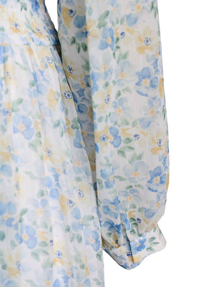Floral midi dress with wrap-look and smock, Light Blue, Packshot image number 3