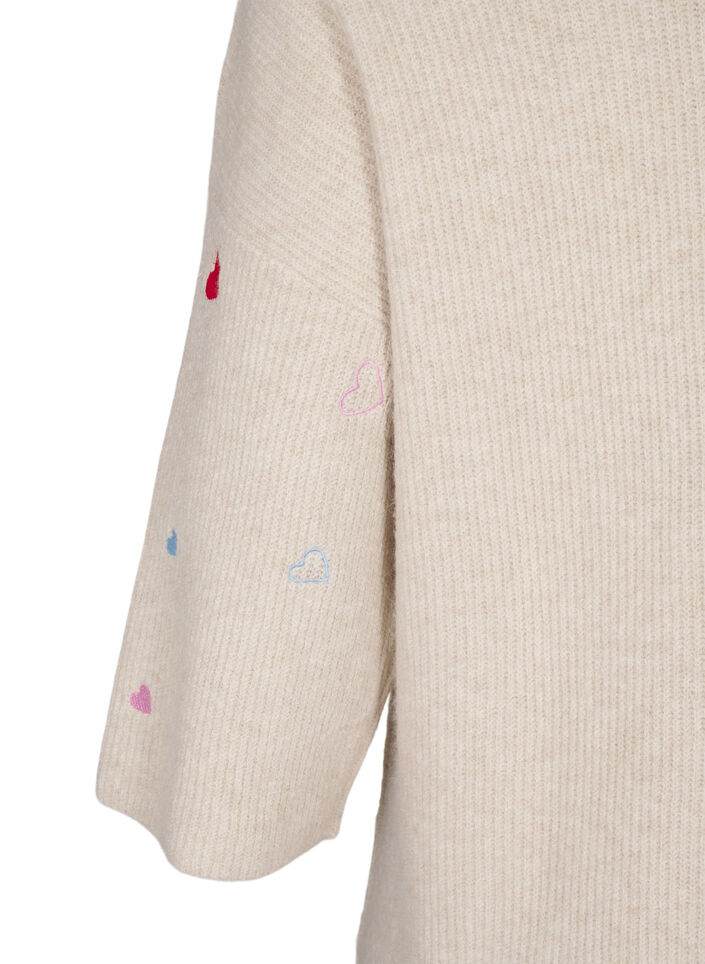 Knitted blouse with hearts and 3/4 sleeves, Beige, Packshot image number 3