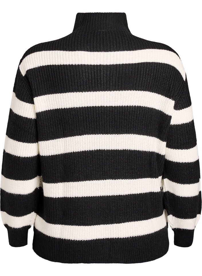 Knitted sweater with high neck and zipper, Black, Packshot image number 1