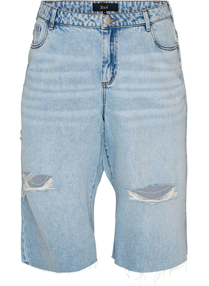 Cropped jeans with a distressed look and raw edges, Light Blue, Packshot