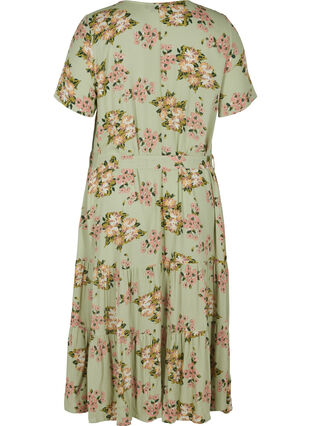 Short-sleeved midi dress in viscose, Light Green April, Packshot image number 1