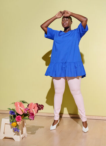 Short-sleeved A-line tunic in cotton, Dazzling Blue, Image image number 0