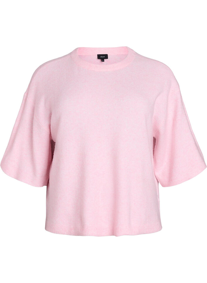 Loose knitted blouse with short sleeves, Rose, Packshot image number 0