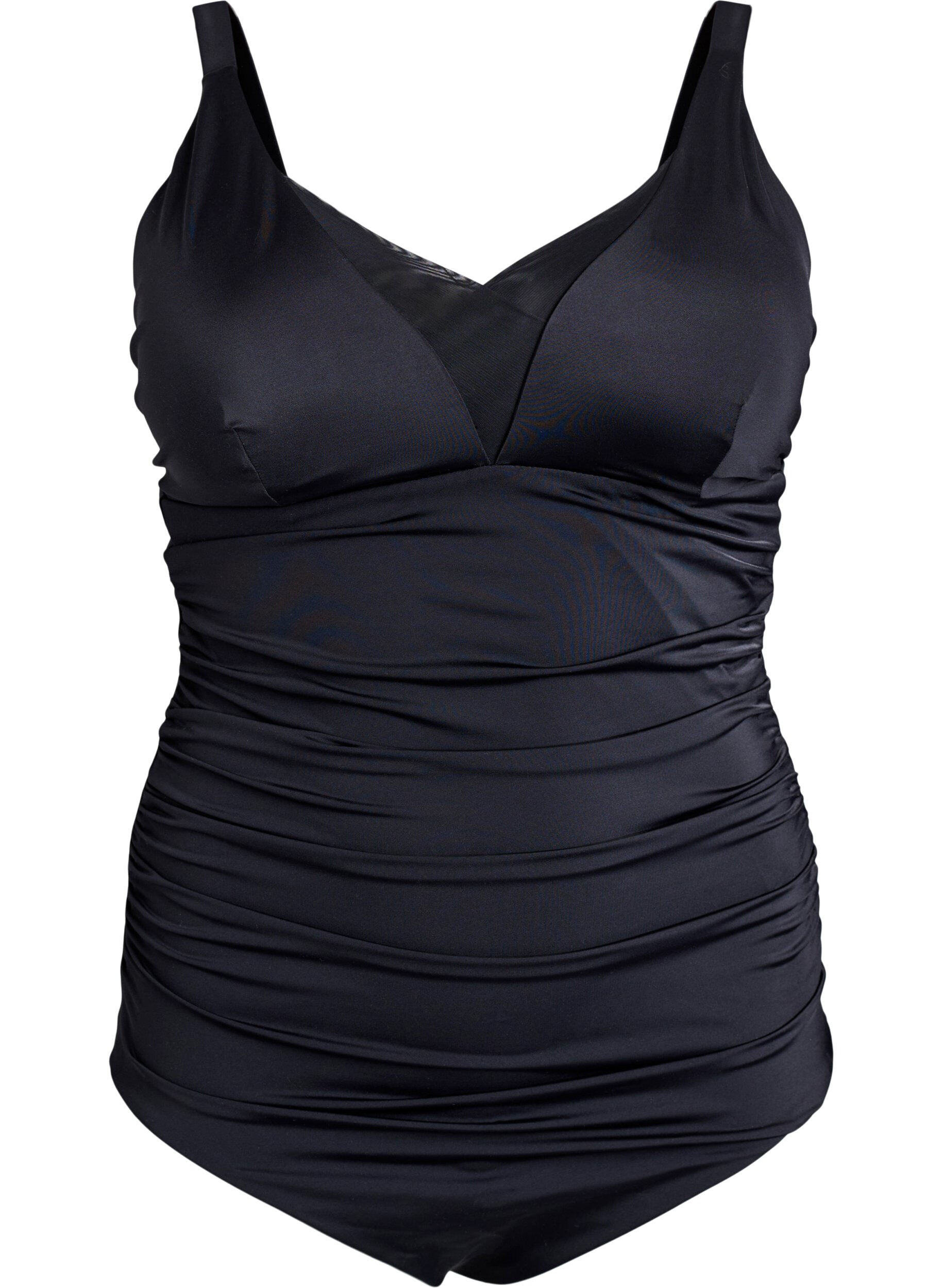 Zizzifashion Swimsuit with v-neck and mesh detail, Black, Packshot image number 0