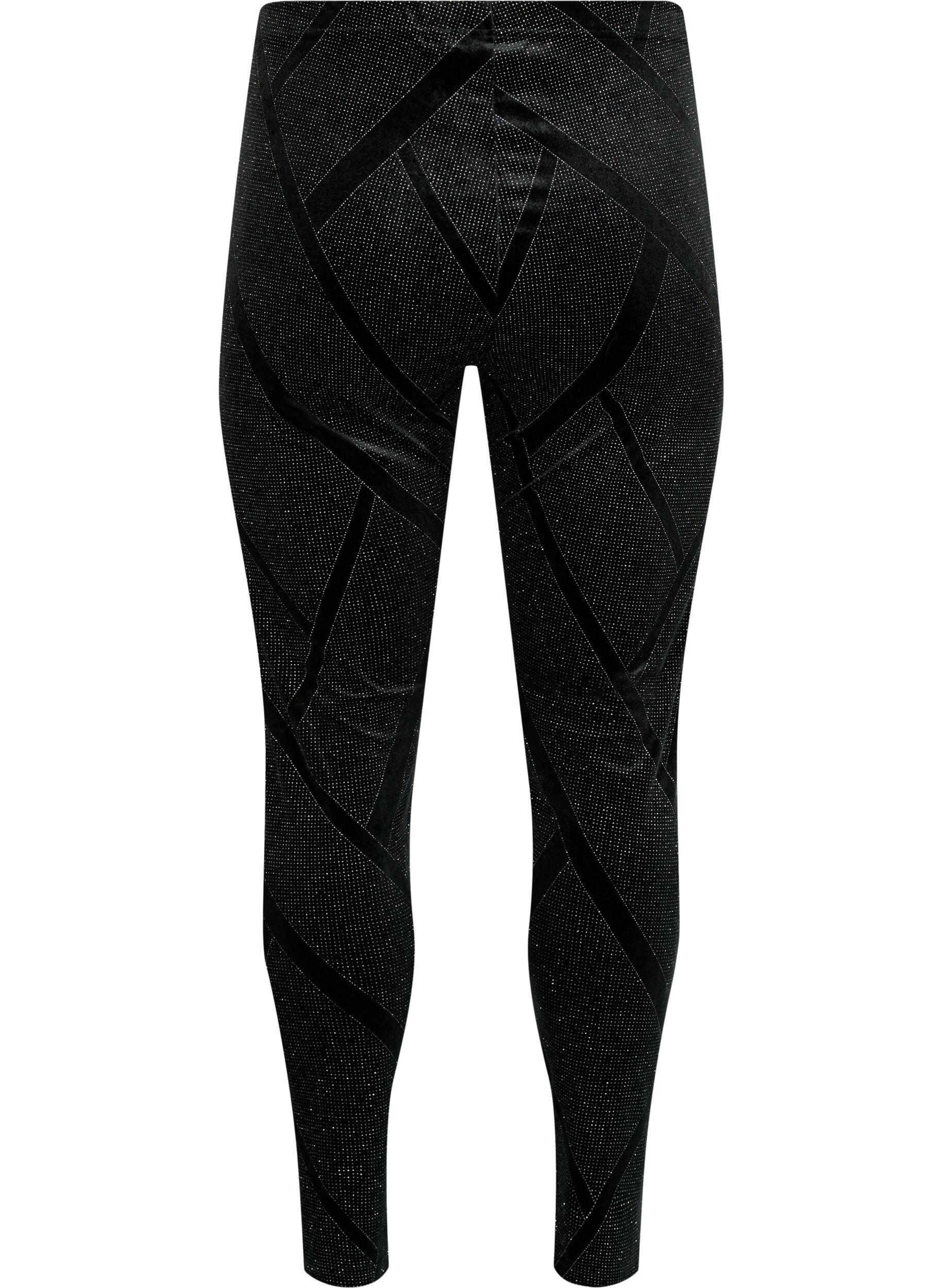 Zizzifashion Velour leggings with glitter and pattern, Black, Packshot image number 1