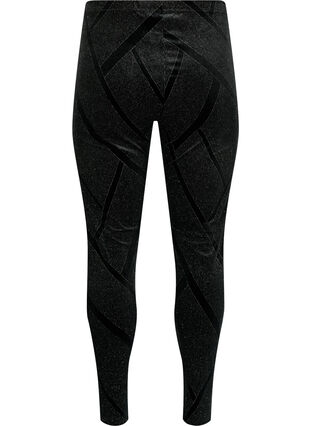 Velour leggings with glitter and pattern, Black, Packshot image number 1