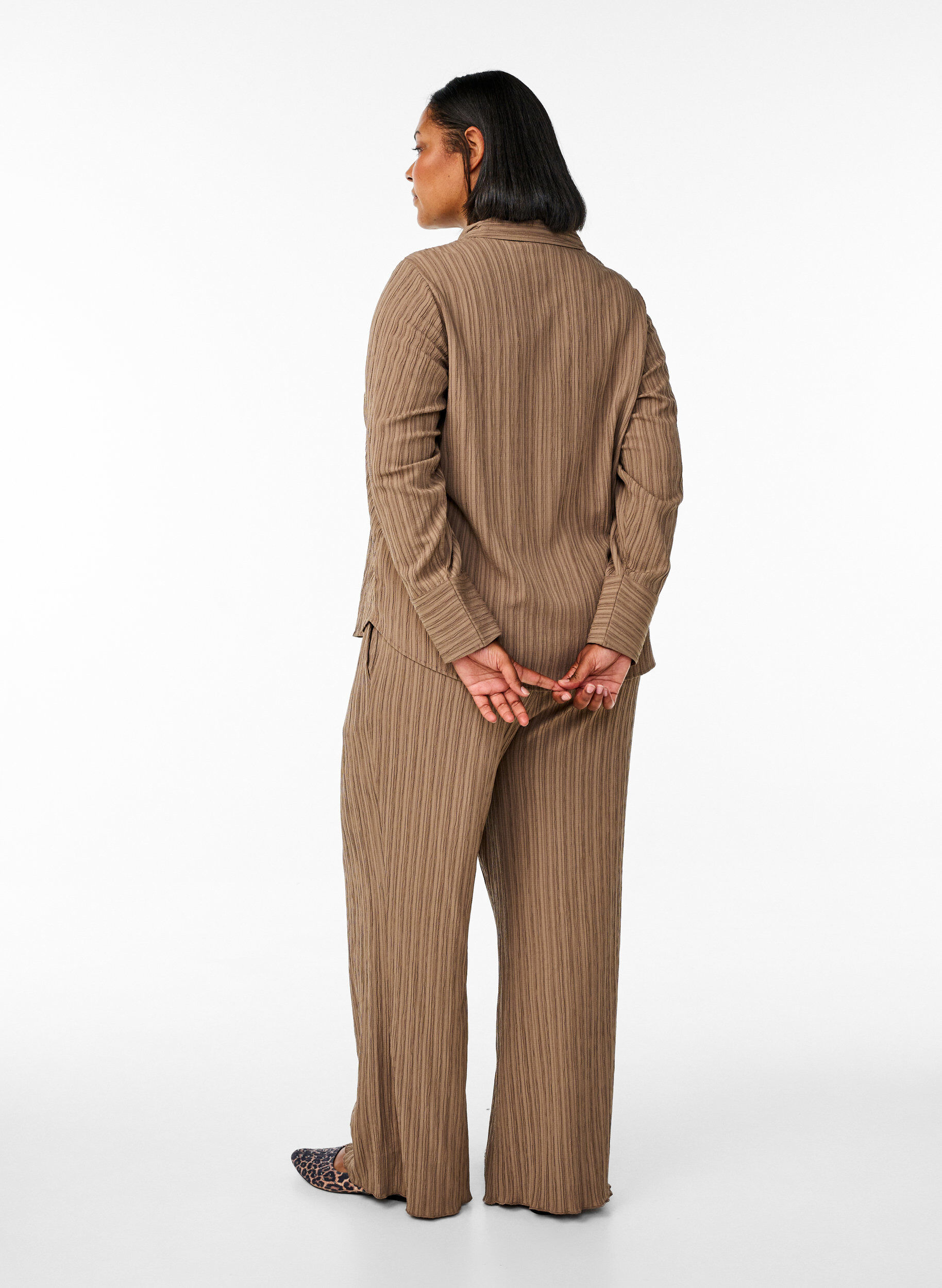 Zizzifashion High-waisted trousers with wide legs, Brown, Model image number 1