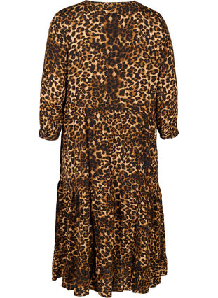 Viscose leopard print midid dress with 3/4 length sleeves, Raw Umber AOP, Packshot image number 1