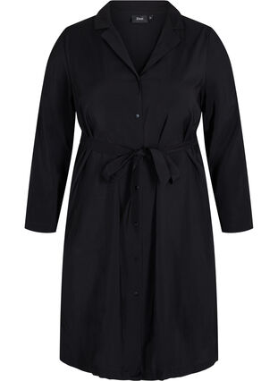 Viscose dress with buttons and belt, Black, Packshot image number 0