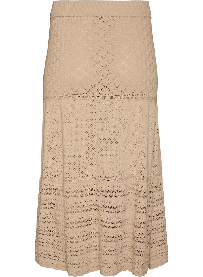 Knitted skirt with eyelet embroidery, Beige, Packshot image number 1