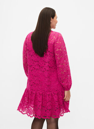 Lace dress with buttons and a-shape, Festival Fuchsia, Model image number 1