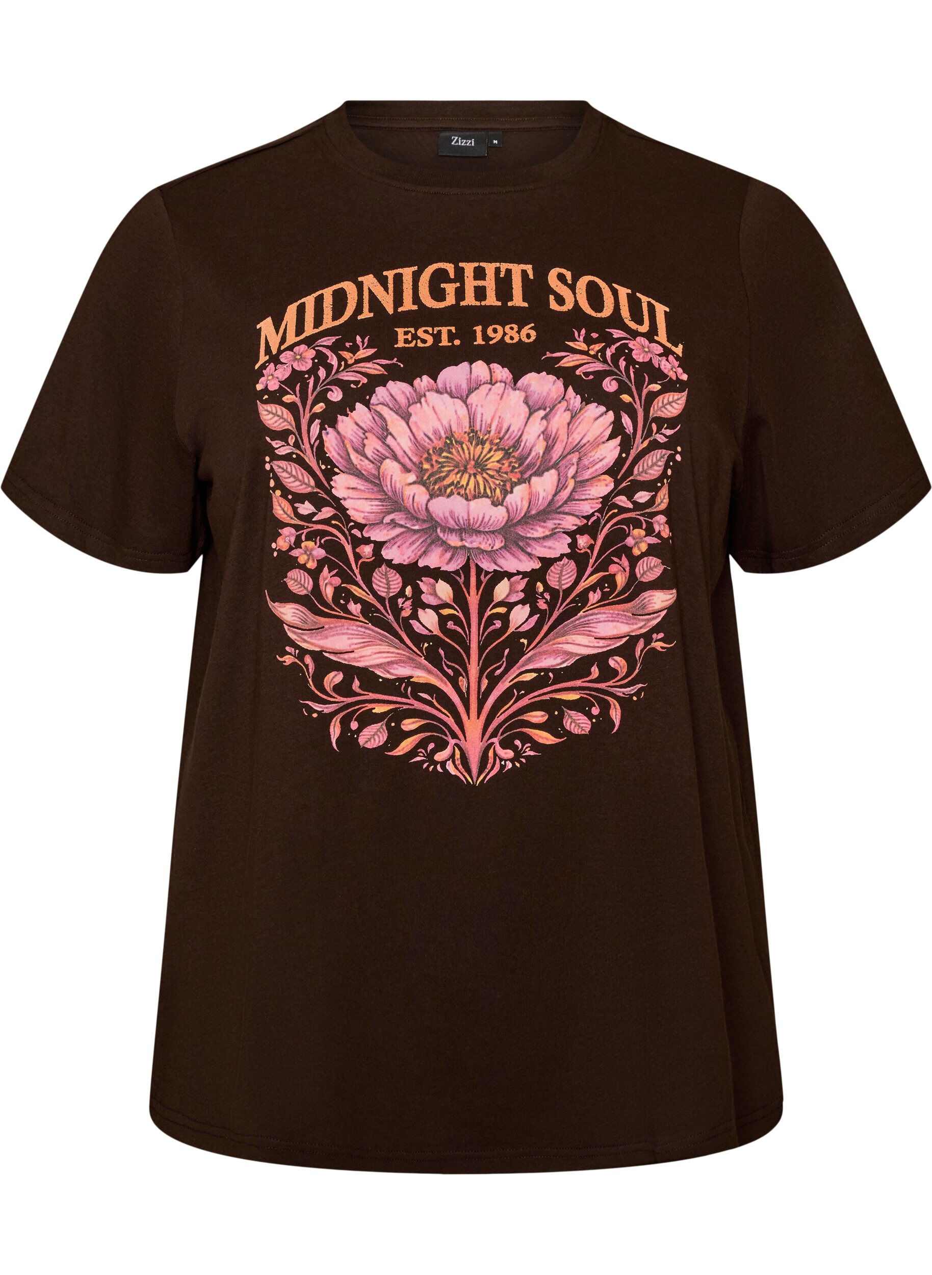 ZizzifashionOrganic cotton T-shirt with front print, Brown, Packshot image number 0