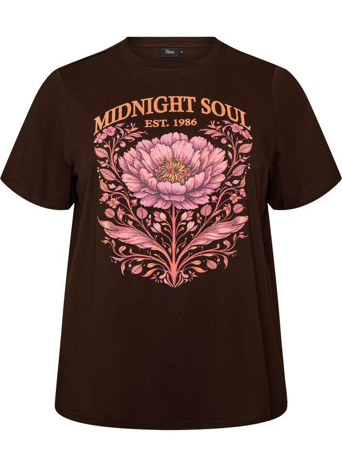 Organic cotton T-shirt with front print, Brown, Packshot image number 0