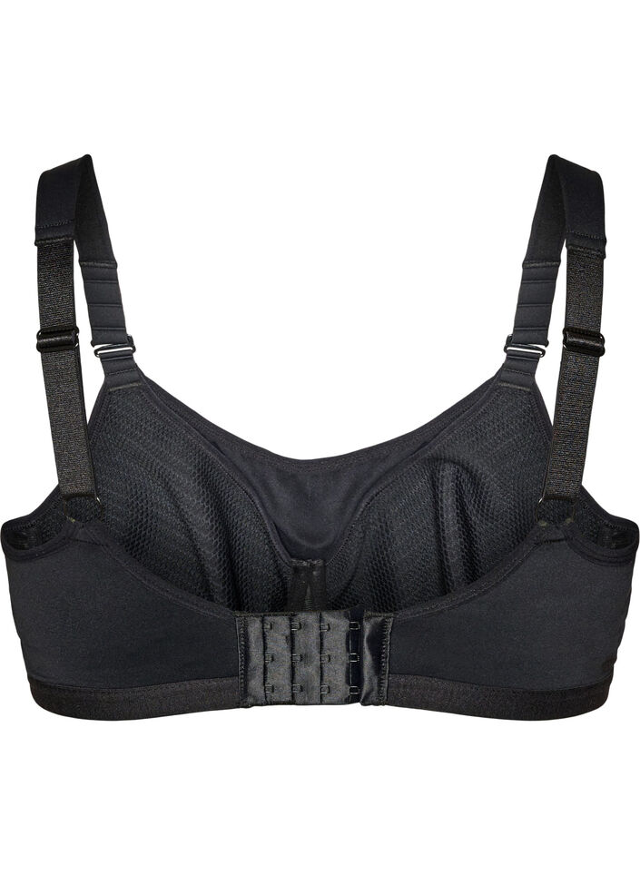 High support sports bra with underwire and padded straps, Black, Packshot image number 1