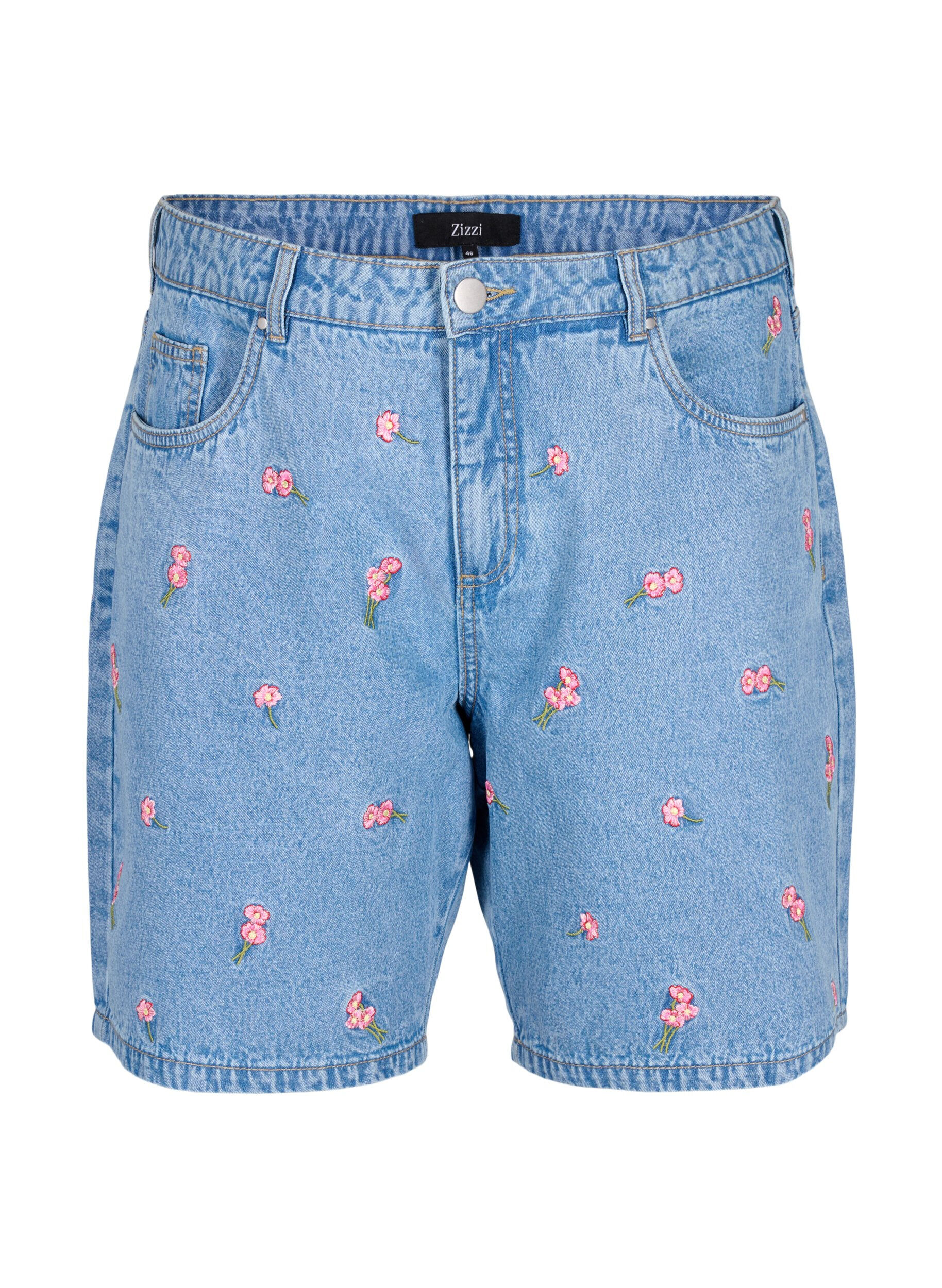 Zizzifashion Denim shorts with embroidered flowers, Light Blue, Packshot image number 0