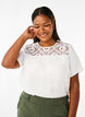 Short-sleeved viscose blouse with lace detail, Bright White, Model image number 0