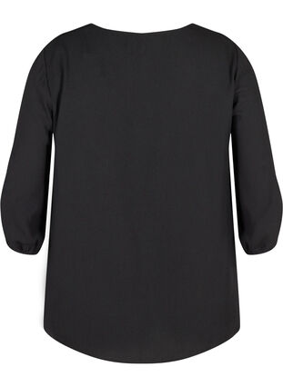 Solid-coloured 3/4 sleeve blouse with lace, Black, Packshot image number 1