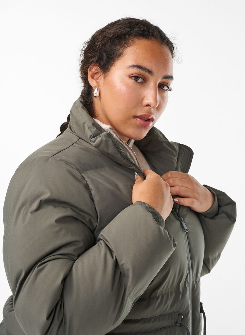Mid-length puffer jacket with adjustable waist, Dark Grey, Model image number 3