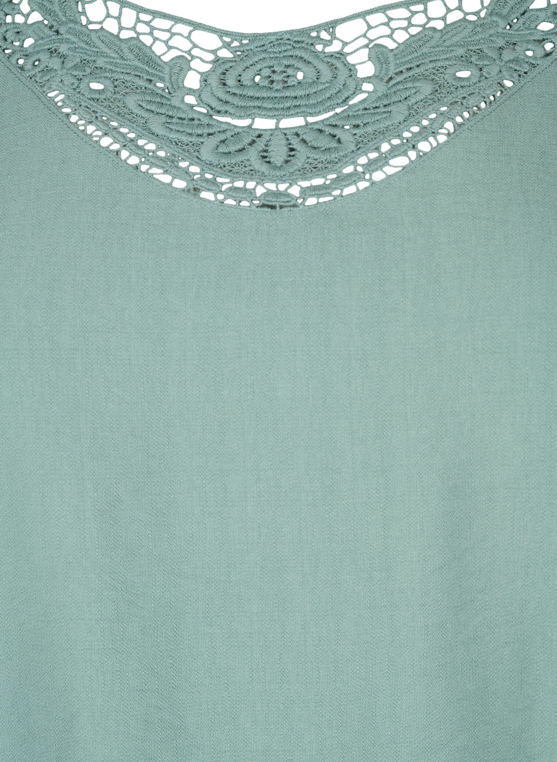 Zizzifashion Blouse in viscose with crochet detail, Chinois Green, Packshot image number 2