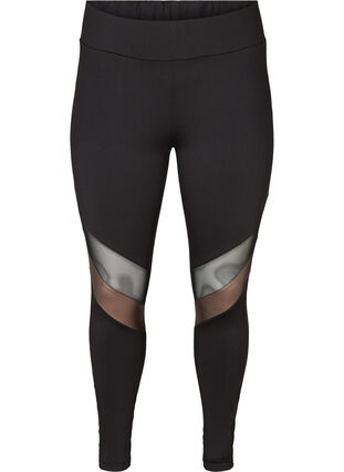 Cropped sports leggings with mesh, Black, Packshot image number 0
