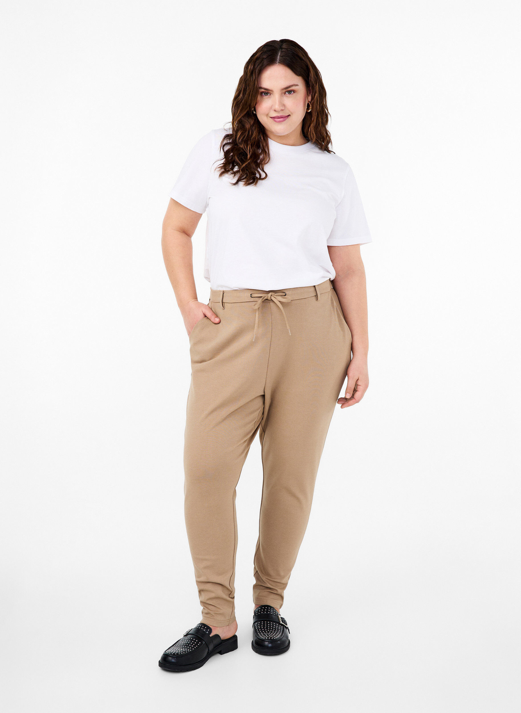 ZizzifashionCropped Maddison trousers, Beige, Model image number 0
