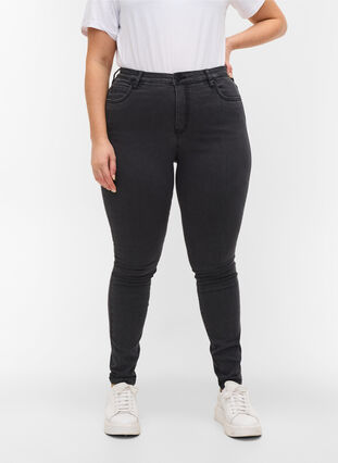 High-waisted super slim Amy jeans , Grey Denim, Model image number 3