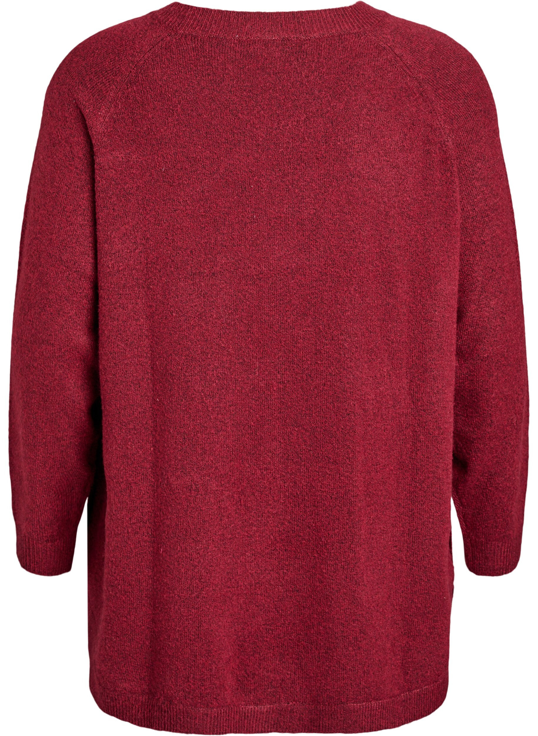 Zizzifashion Long knitted blouse with ball buttons, Dark Bordeaux, Packshot image number 1