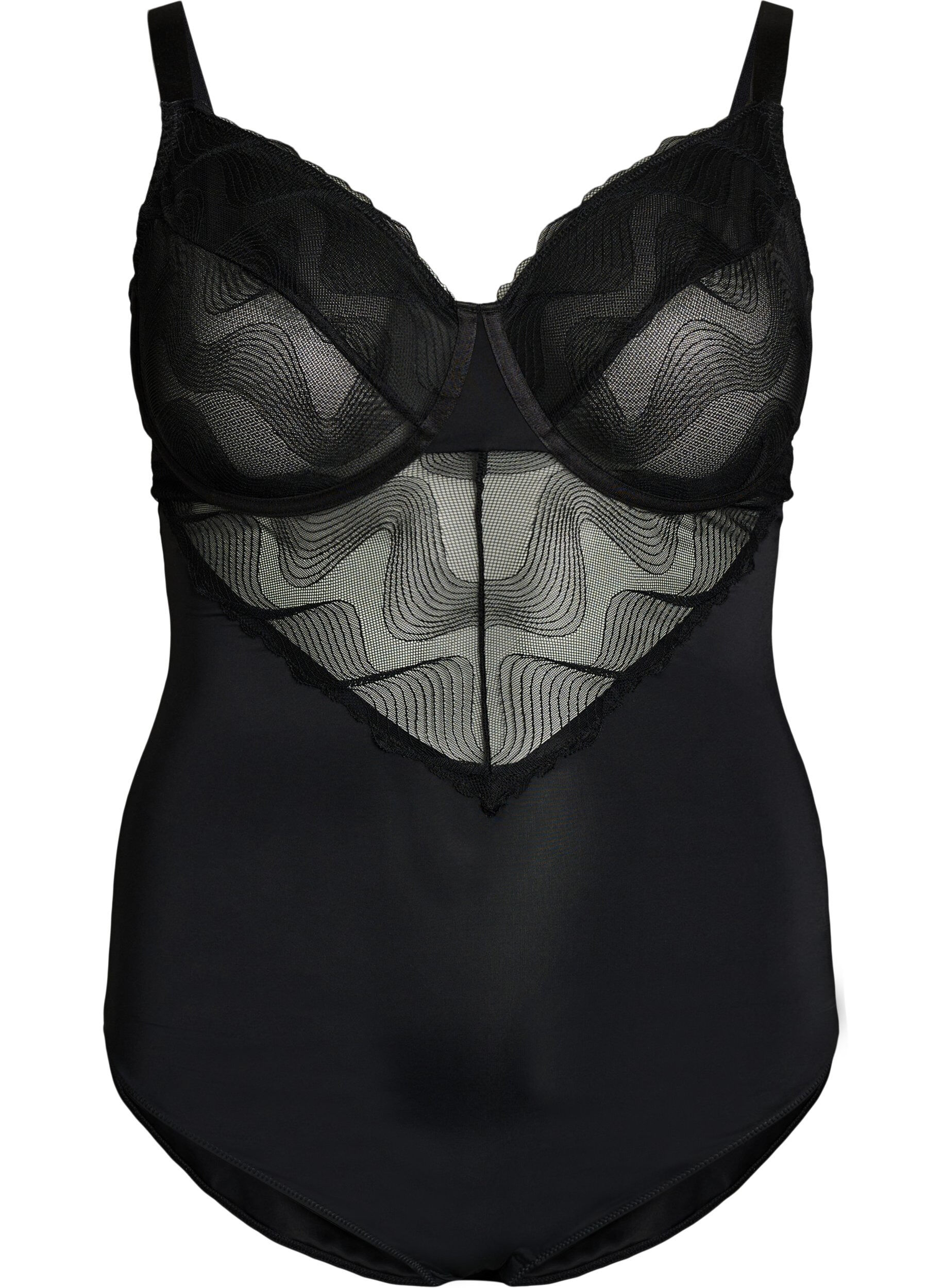 Zizzifashion Body with underwire and lace detail, Black, Packshot image number 0