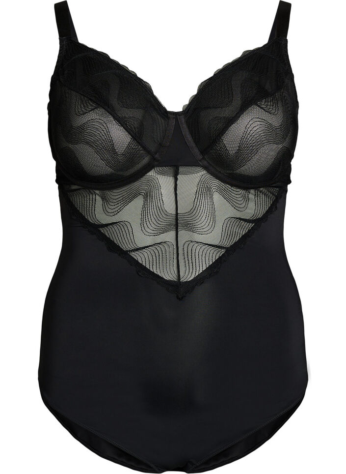 Body with underwire and lace detail, Black, Packshot image number 0