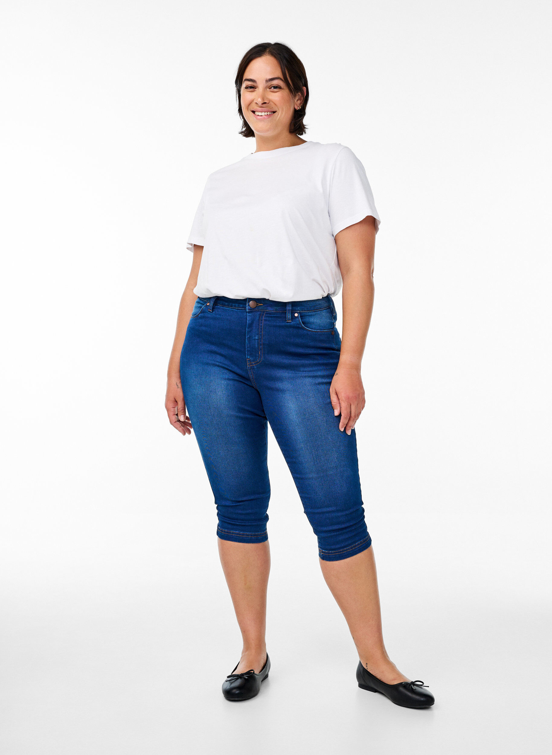 High waisted Amy capri jeans with super slim fit, Blue, Model